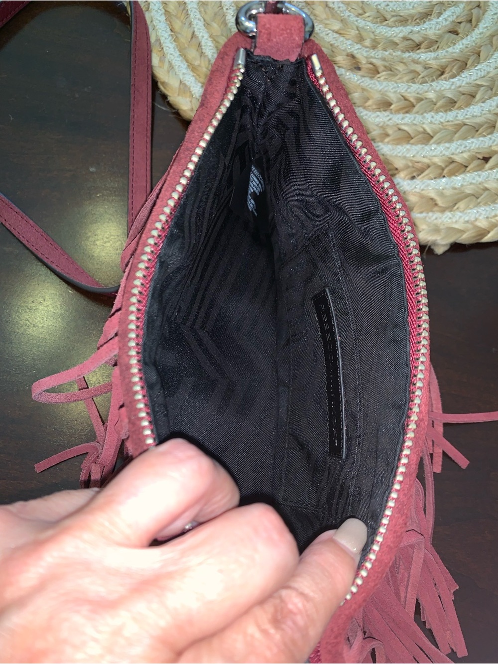 Burgundy, suede leather, Rebecca Minkoff  beautiful crossbody clutch - Picture 9 of 13